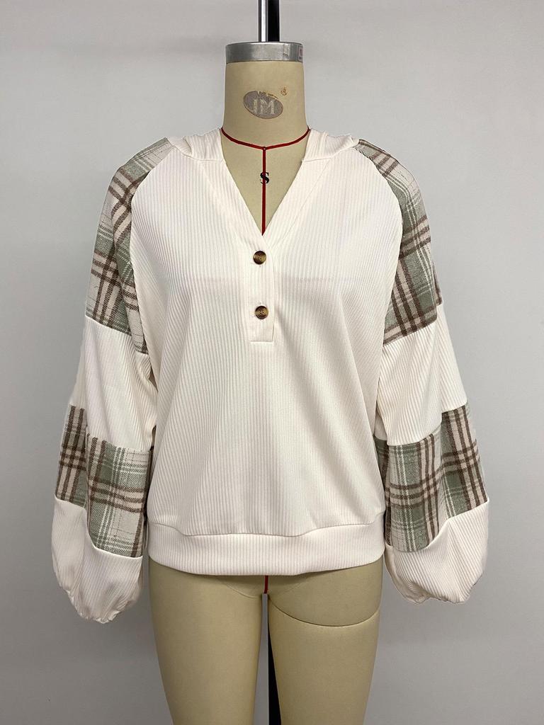 Yiyi Women's Plaid Patchwork Round Neck Pullover Sweatshirt - Autumn 2025 Edition