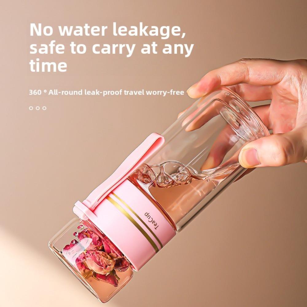 High Value Glass Tea Cup Leak-proof and High-temperature Resistant Double Layer Water Cup with Portable Carrying Rope 16 Ounces