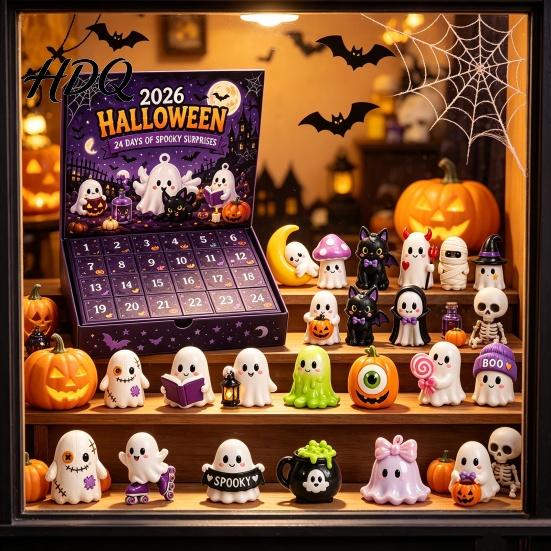 Family Holiday Countdown Toy Halloween Advent Calendar 2026 24 Day Box with Figures Kids Gift Novelty Toys for Kids Spooky Party Favor Collectible