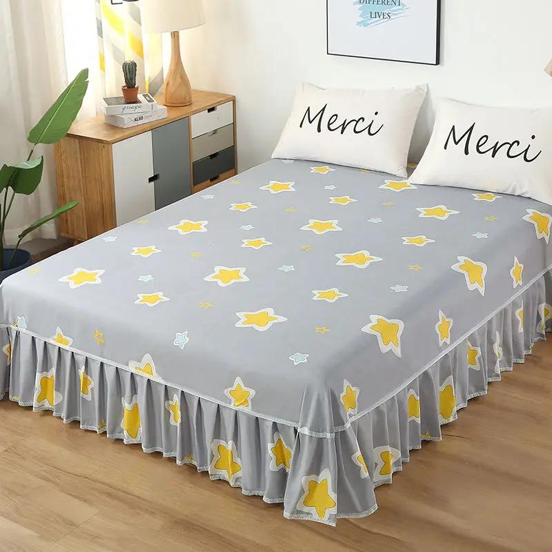Floral Bed Flat Sheets Four Seasons Polyester Bedspread Dust-proof Household Soft Bedding Bedcloth Princess Single Double Sheet