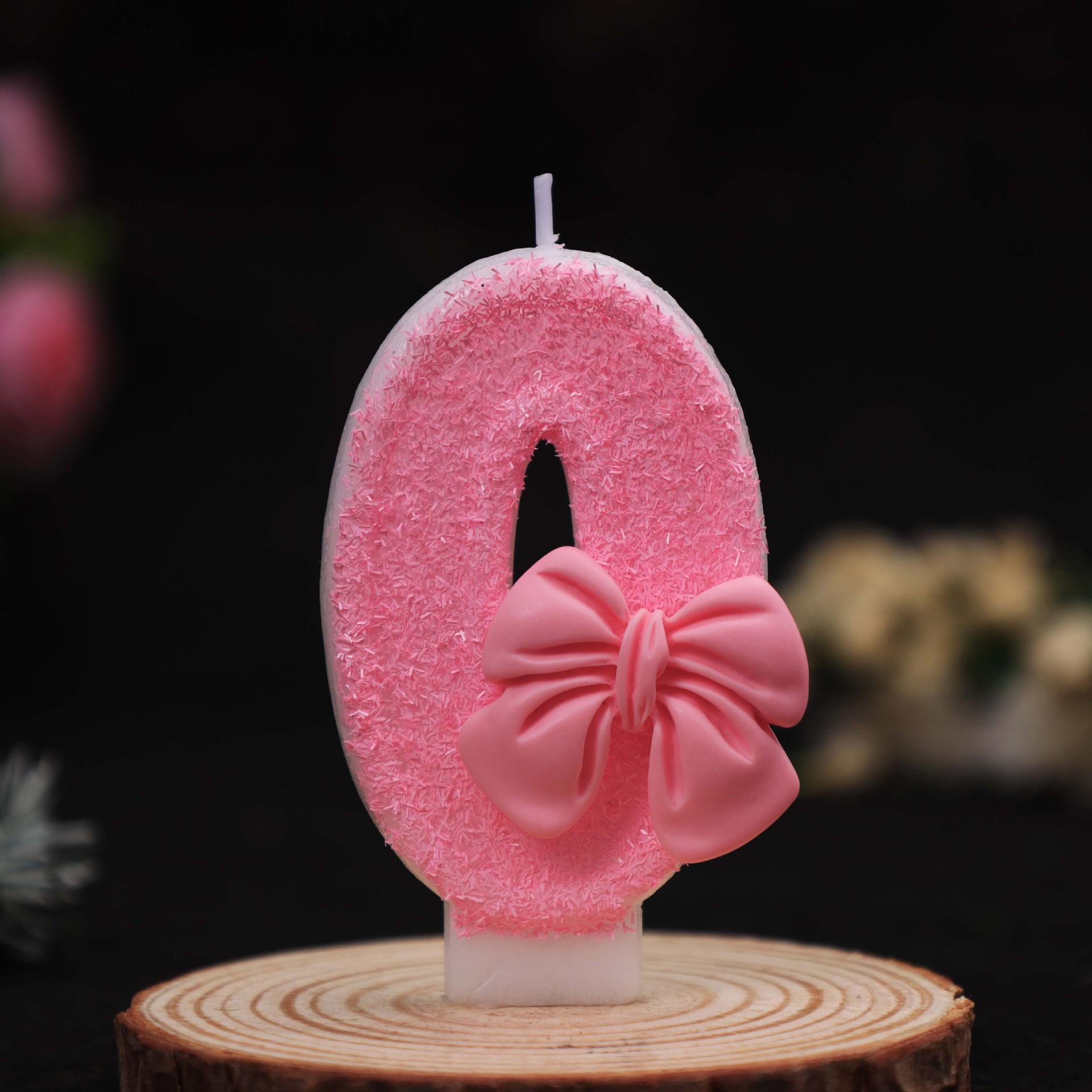 

Pink Bow Number Candle Set for Party Cake Decoration