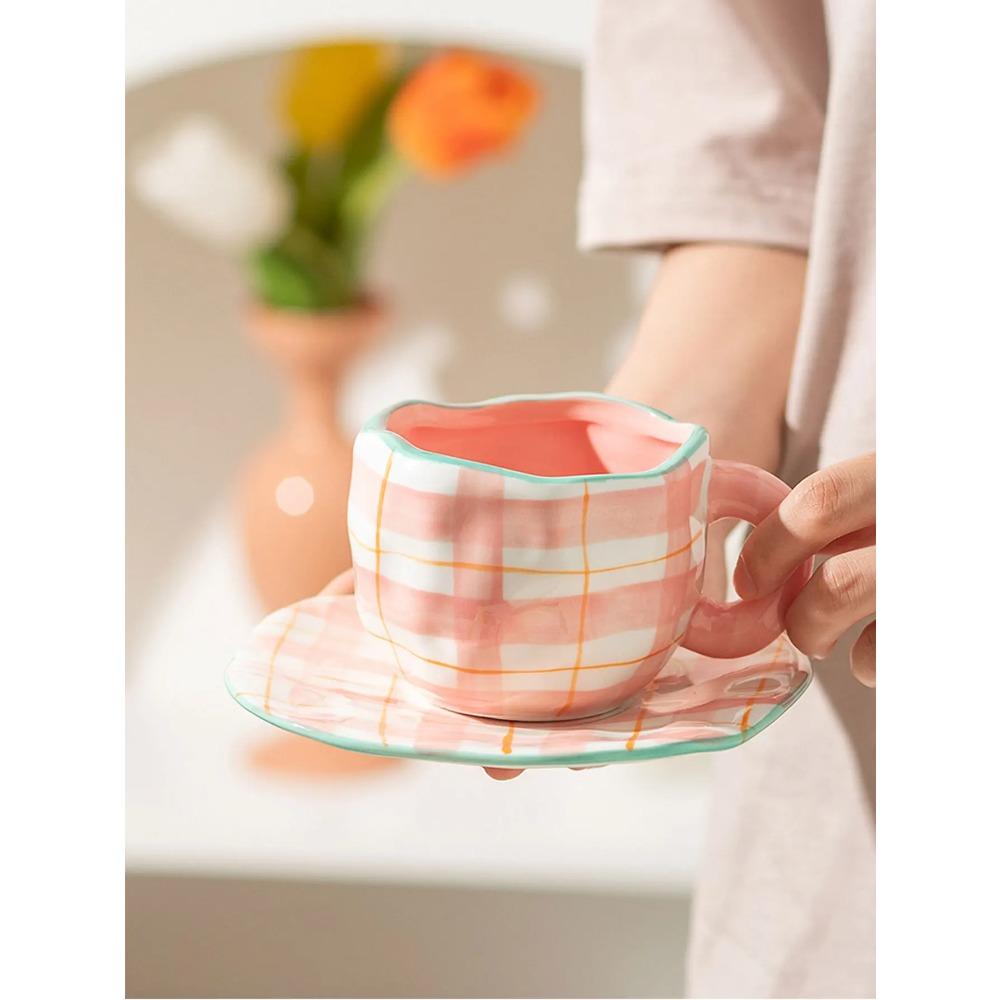 Hand-painted Flower Ceramic Coffee Cup Home Office Mug With Plate Spoon Breakfast Milk Juice Tea Handle Cup Gift Drinkware Set