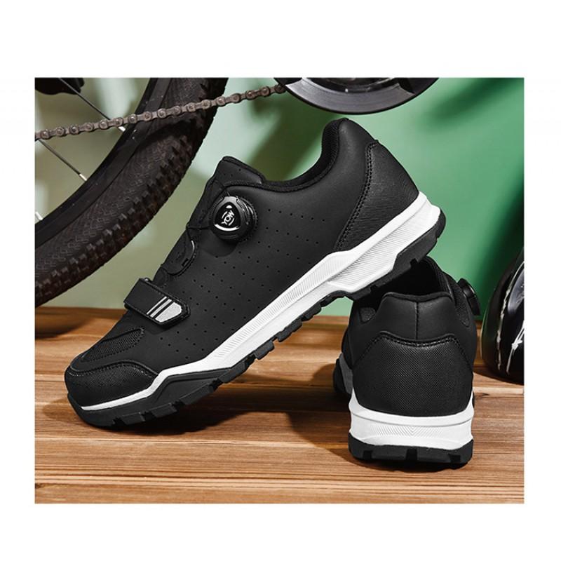 Mens Mountain Bike Cycling Shoes Low-Cut Leather Upper With Rotating Dial Lightweight Anti-Slip Sports