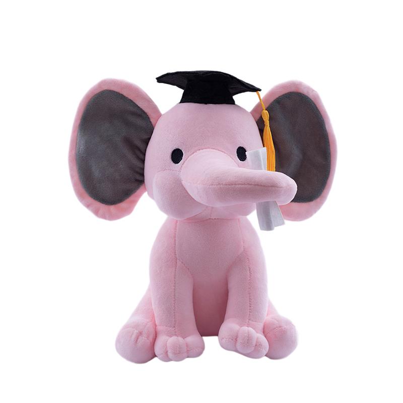 25cm Graduation Elephant Doll Plush Toy Grey Pink Cartoon Animal Bachelor Souvenir Classmate Gift