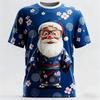 Pánská trička s dlouhým rukávem s módním 3D potiskem vzoru Santa Clause s kulatým výstřihem - Měkká polyesterová tkanina se střední pružností, letní oblečení volného střihu