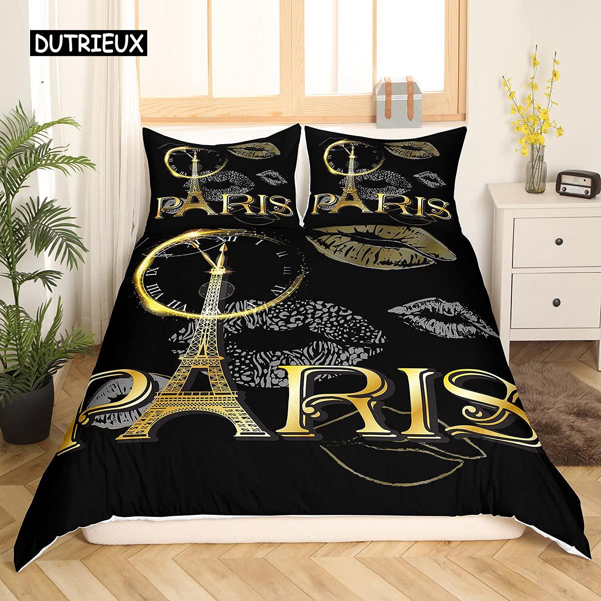 

Eiffel Tower Duvet Cover Set King Size Paris Tower Bedding Set for Boy Girl Polyester Paris Cityscape Wooden Texture Quilt Cover Tool EU single(135x200cm)