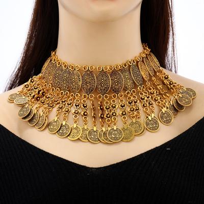 Stil Schmuck Europäischen Und Amerikanischen Beliebten Gericht Retro Übertrieben Legierung Gravierte Münzen Fransen Metall Halskette Frauen