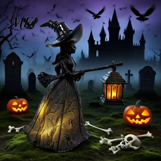 Hexenform Licht Halloween Lampe Dekoration, Gotisch Laterne haltendes Licht, Gruselige Batteriebetriebene Dekoration für Zuhause Büro Veranda Betrieben Nacht
