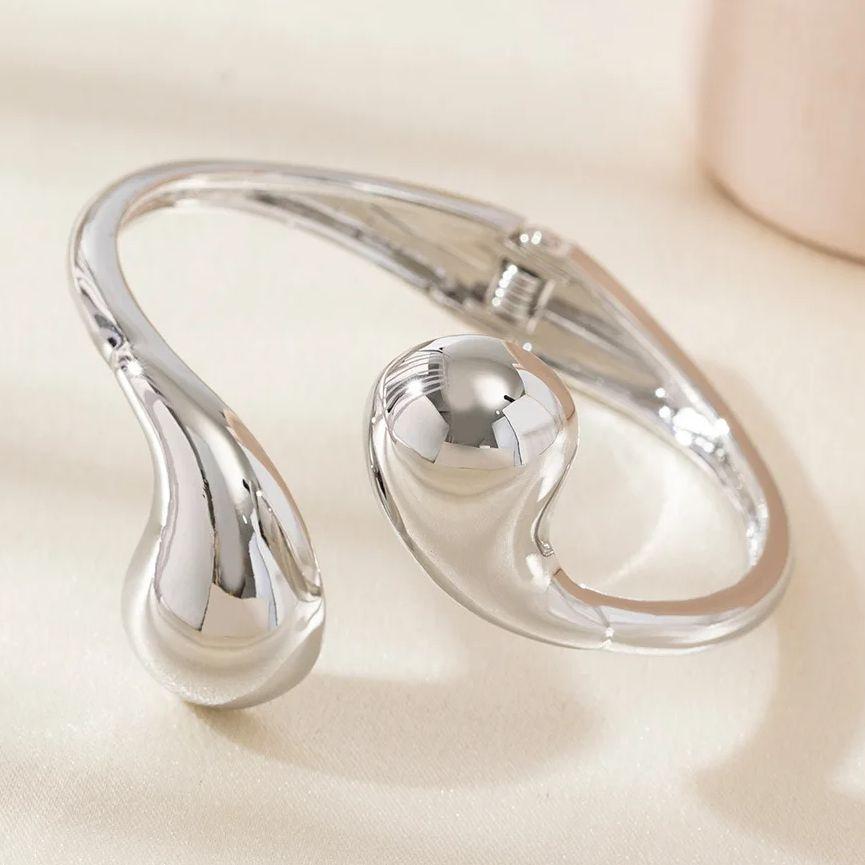 DIEZI 3 style Pearl Cuff Bangles Punk Hip Hop Men Gold Silver Color Metal Water Drop Spring Bangles  Women Bracelet Jewelry