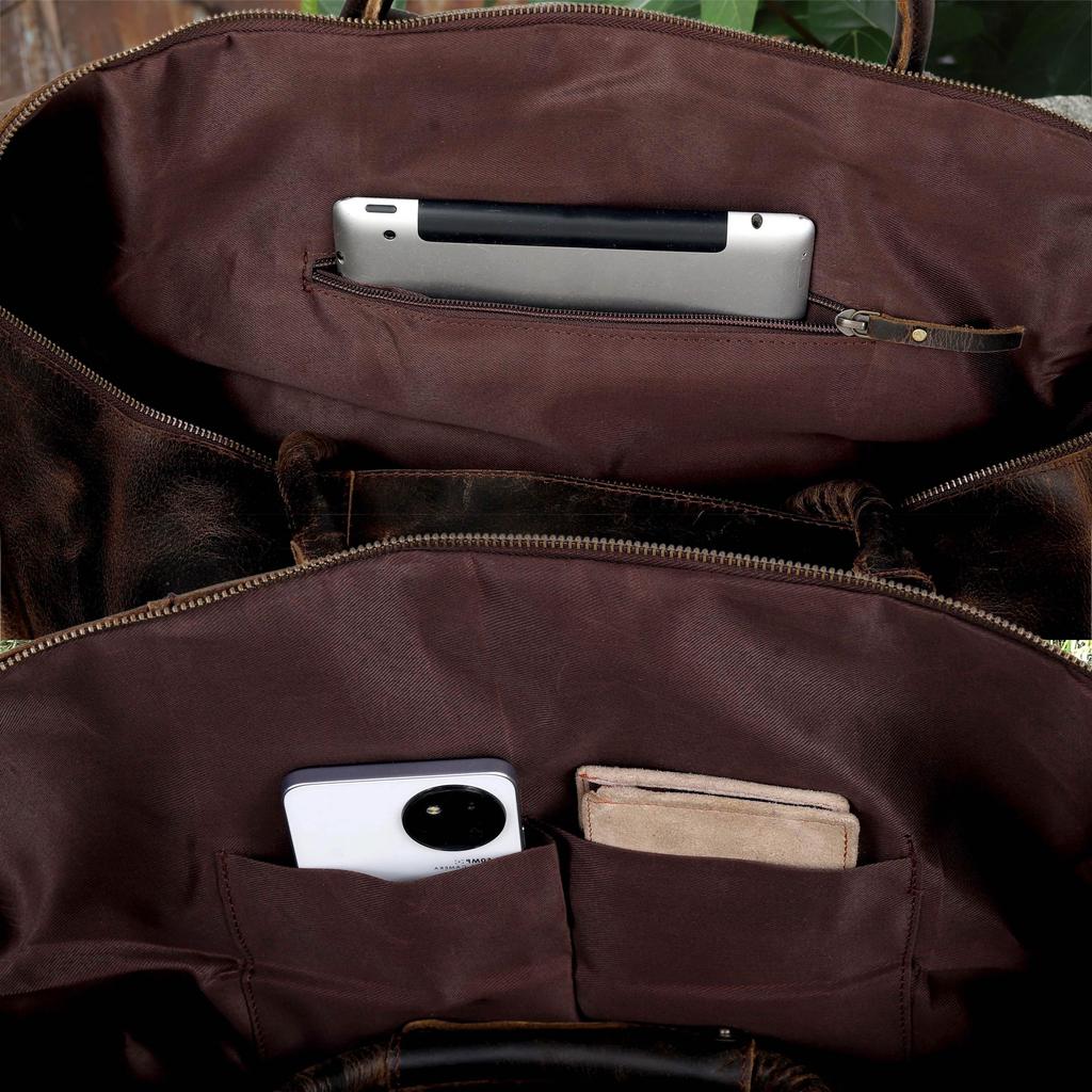 Personalized Full Grain Leather Duffle Bag: Handmade Retro Weekender