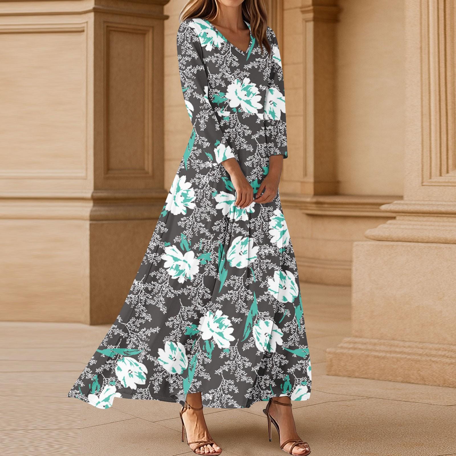 

Платья для женщин Винтажное туниковое платье миди с завышенной талией Летнее повседневное платье с рукавом 3/4 M