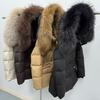 Winter New European Fox Big Fur Collar White Goose Down Jacket Women's Short Hooded Waist Thickened Coat