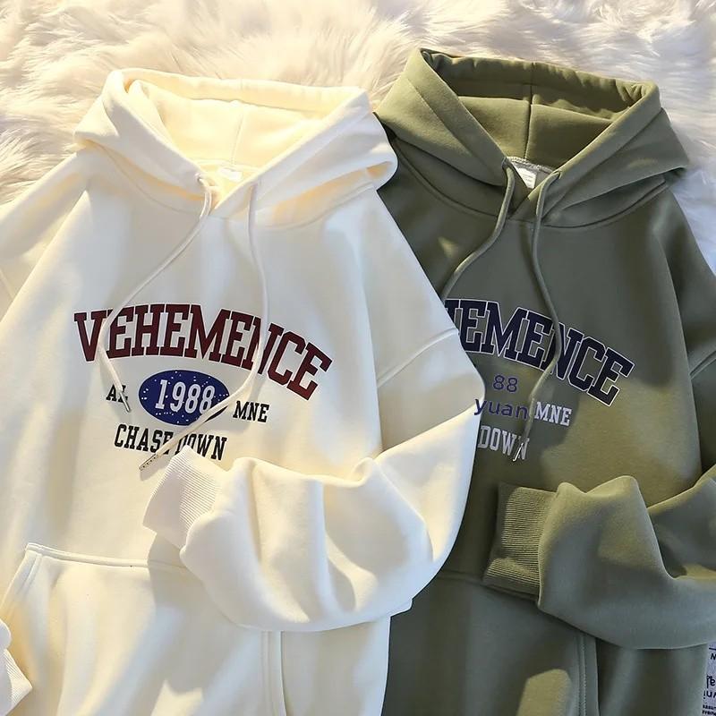 

Autumn Winter New Fashion Letter Print Long Sleeve Hoodie Men s Casual Loose Fit Fleece Lined Sweatshirt Top XL