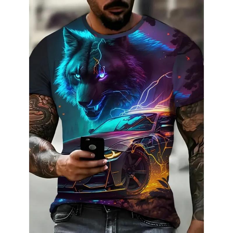 Fashion Men's Crew Neck Short Sleeve 3D Casual Color Printing Casual Short Sleeve Crew Neck T-Shirt