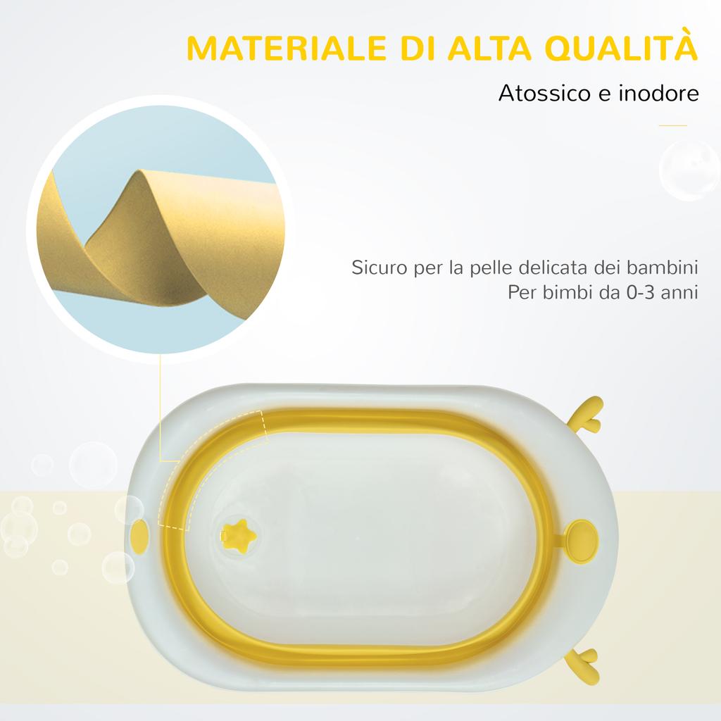 Foldable Baby Bath Tub, 0-3 Years, Temperature Indicator, Cushion, 81.5x50.5x23.5 cm, Yellow
