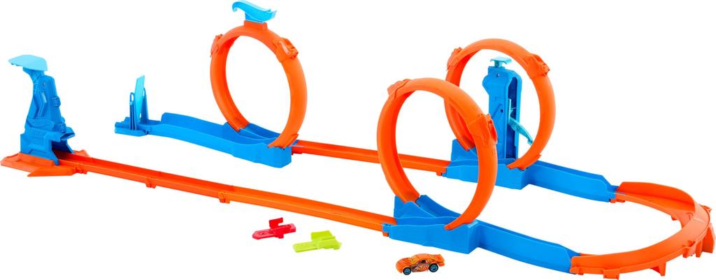 Hot Wheels Triple Loop Playset with 1 Mini Car, Vehicle Toy Playset, Ages 4 and Up, Orange, JDW39