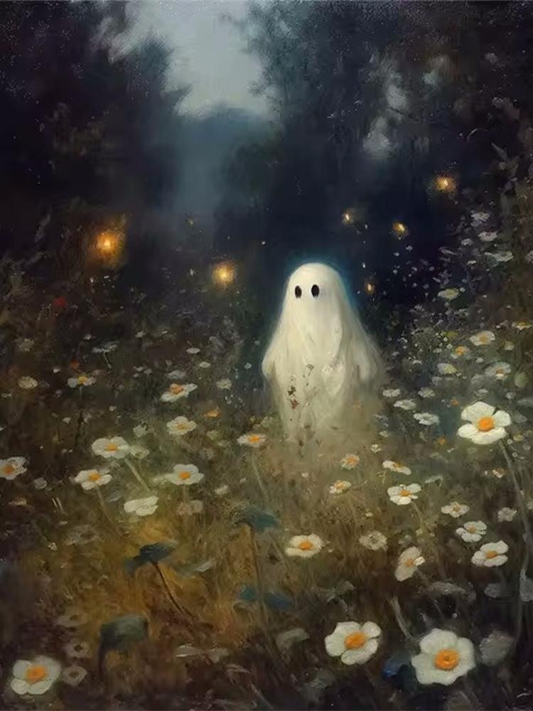 5D DIY Diamond Painting Cross Stitch Ghost Haunted Mountain Manor Dark Academy Gothic Halloween Ghost Cute Home Room Decor