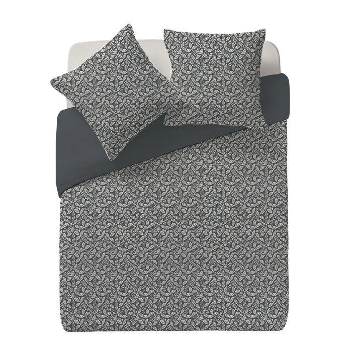 Housse De Couette - Gaze De Coton - Gris - 240x220cm - 2 Taies 63x63cm - Réversible