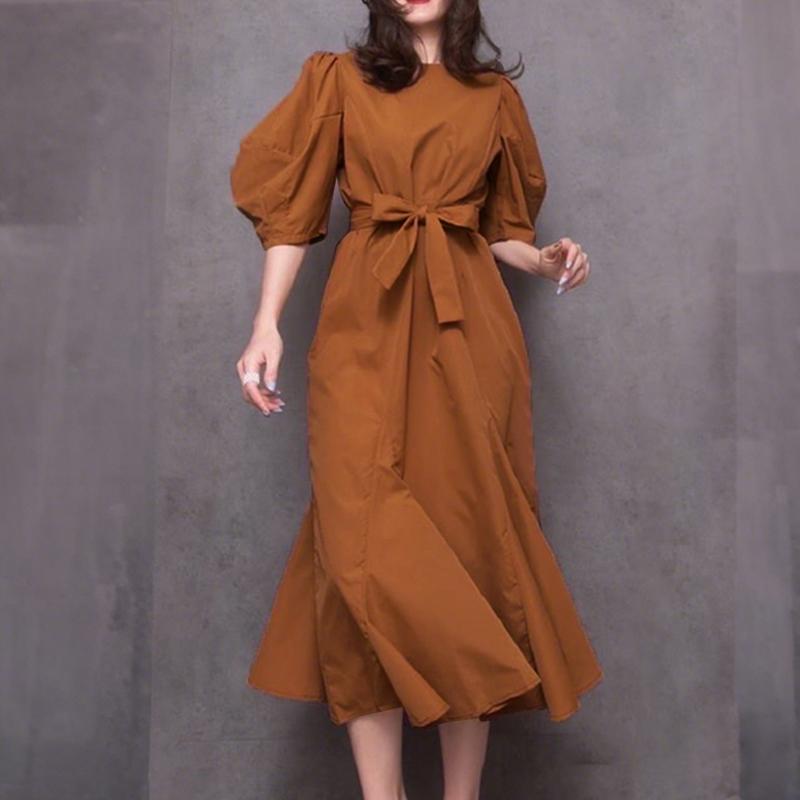 ZANZEA Women Casual Round Neck Loose Half Sleeve Long Dress