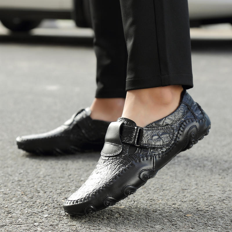New Crocodile Leather Men Loafers Breathable Large Size Driving Shoes Casual 38-47