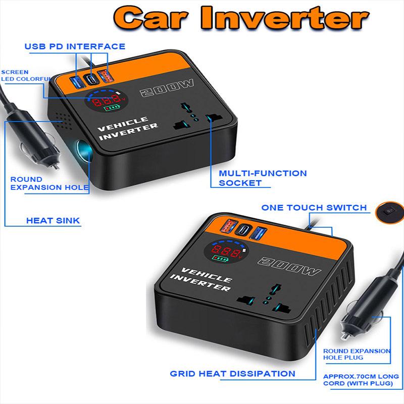 Car Inverter LED Display Fast Charging Power Adapter DC12V/24V to DC110V/220V Cigarette Lighter Socket for Car Truck Outdoor