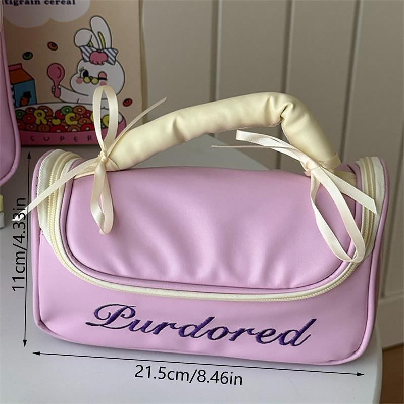 Cute Ballet Style Leather Cosmetic Bags Large Capacity Handbag Travel Portable Storage Bags Toiletry Bags Girly Makeup Bag Gifts