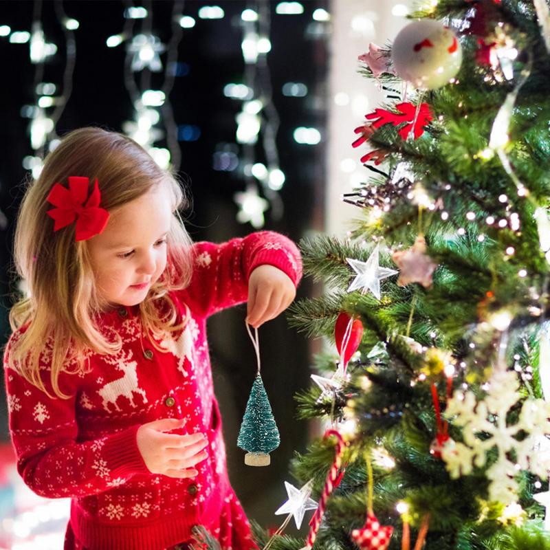 12Pcs  Mini Christmas Tree Artificial Wooden Christmas Tree Small Sisal Christmas Tree Snow Landscape Xmas Trees Tabletop Decor