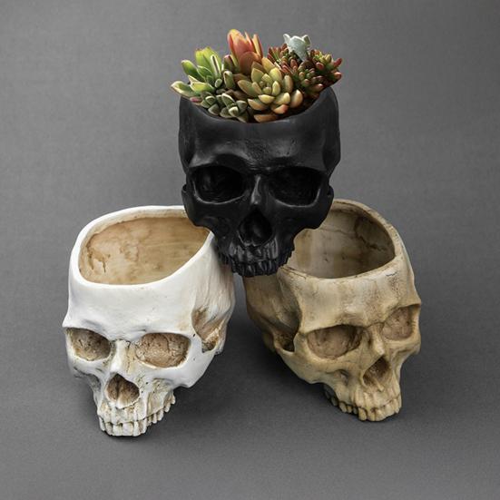 Skull Flower Pot Hanging Human Skull Plant Pot Halloween Candy Bowl Gothic Planter for Succulents Indoor Outdoor Decor