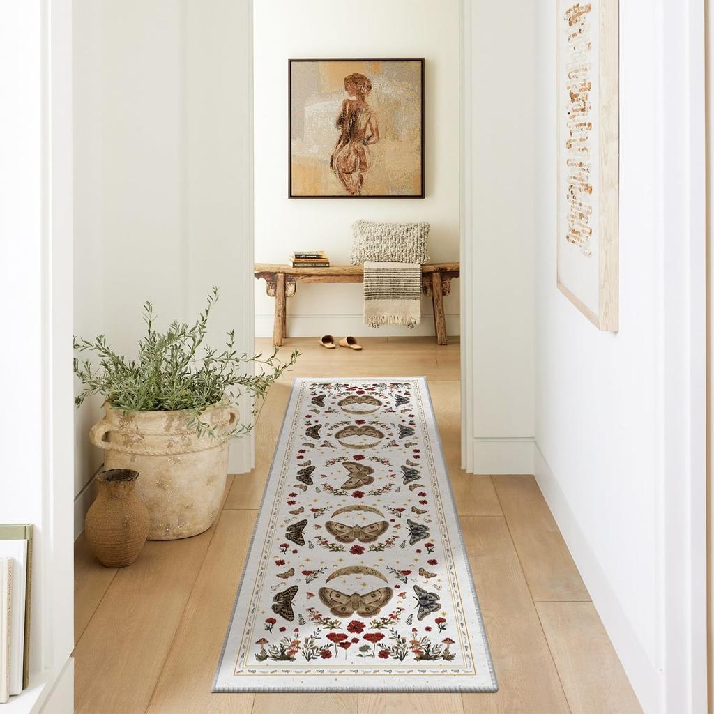 Corridor Carpet Butterfly Insect Pattern Black Carpets Machine Washable Non-slip Rug Home Decoration Rugs for Bedside Floor Mat