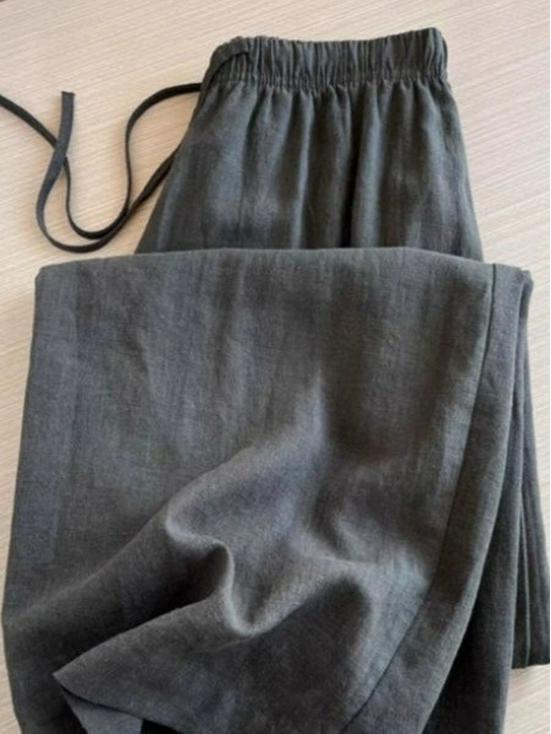 

Женские черные прямые повседневные брюки из льна Tencel с эластичной талией Medium темно-серого