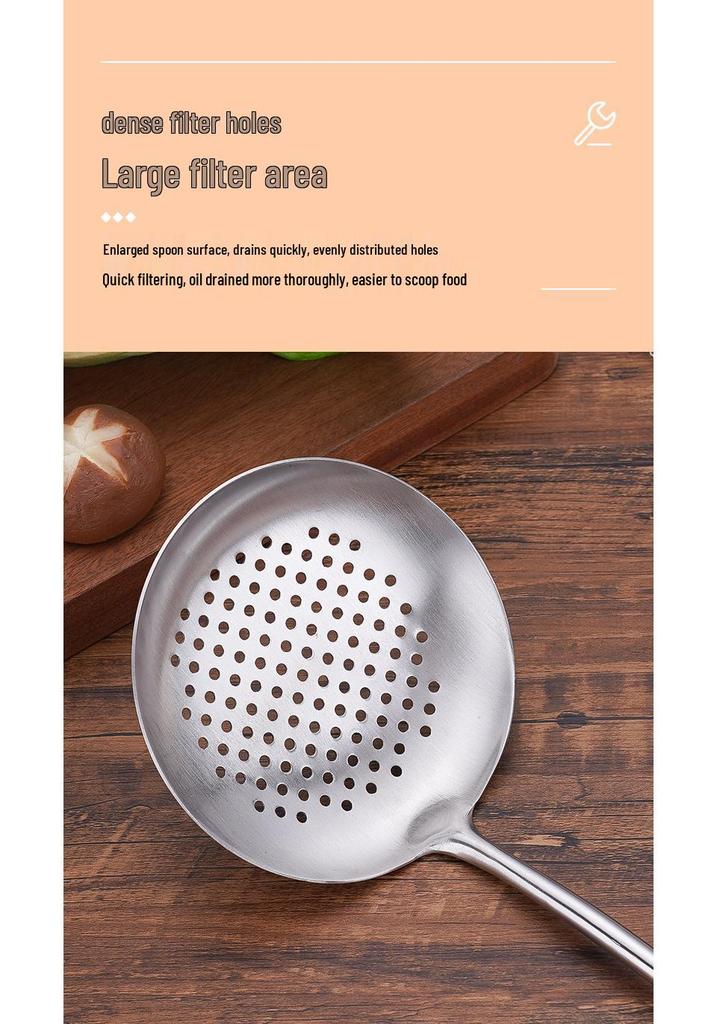 304 Stainless Steel Kitchen Utensil Set: Hollow Handle Spatula, Slotted Spoon, Frying Pan Spatula, Flour Sieve, Soup Spoon, Rice Spoon.