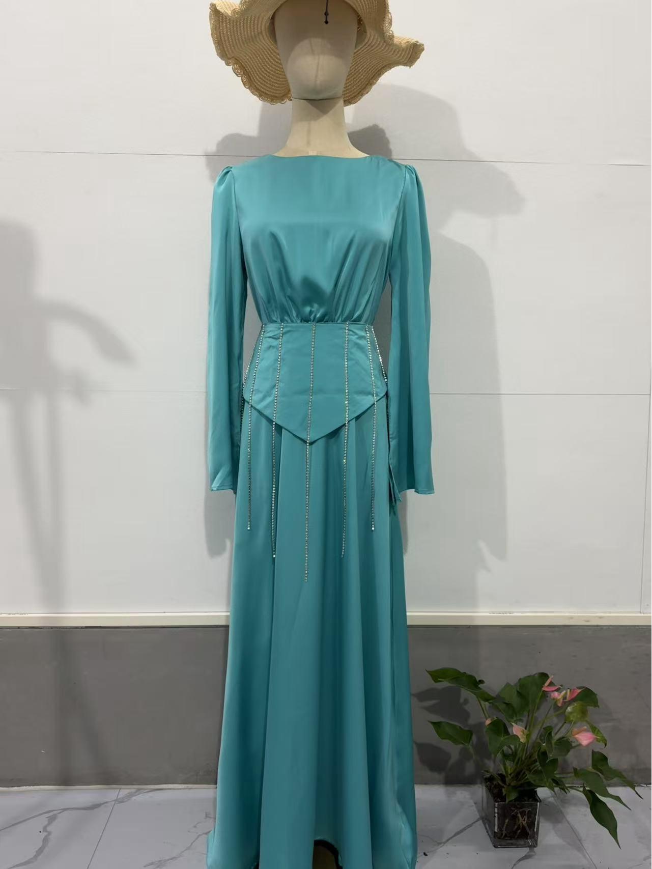 

Весеннее ретро элегантное платье с длинным рукавом для женщин 2025 Medium морская волна