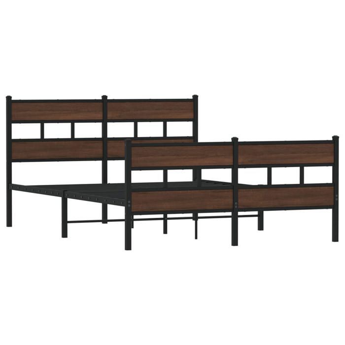 VidaXL Metal Bed Frames Without Mattress Brown Oak 150x200 Cm, Double Bed, Bedroom Furniture, Guest Bed, 3308476