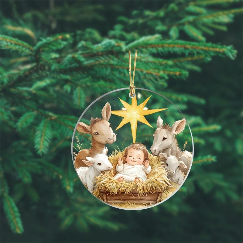 2D Flat Virgin Mary Animal Star Round Acrylic Wooden Sign, Christmas Tree, Home Decor Plaque Hanging Wall Art Decorative Garden Decoration for Room Do