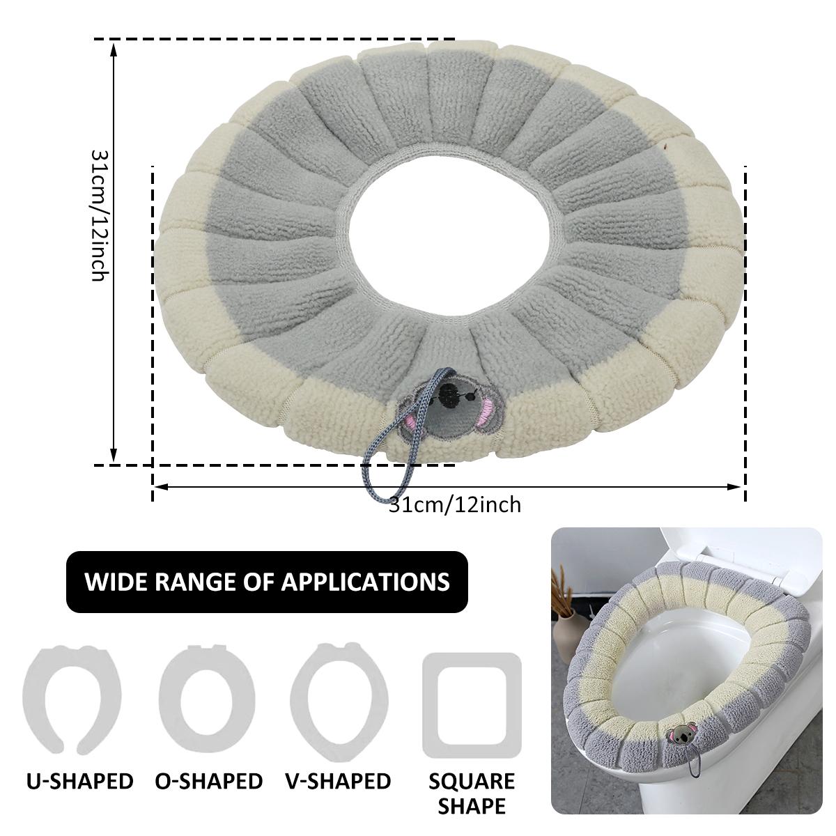 

Зимний теплый чехол на сиденье для унитаза, коврик O-типа, вязаный эластичный чехол для унитаза, моющаяся подушка для унитаза в ванной комнате с толстой ручкой бежевый
