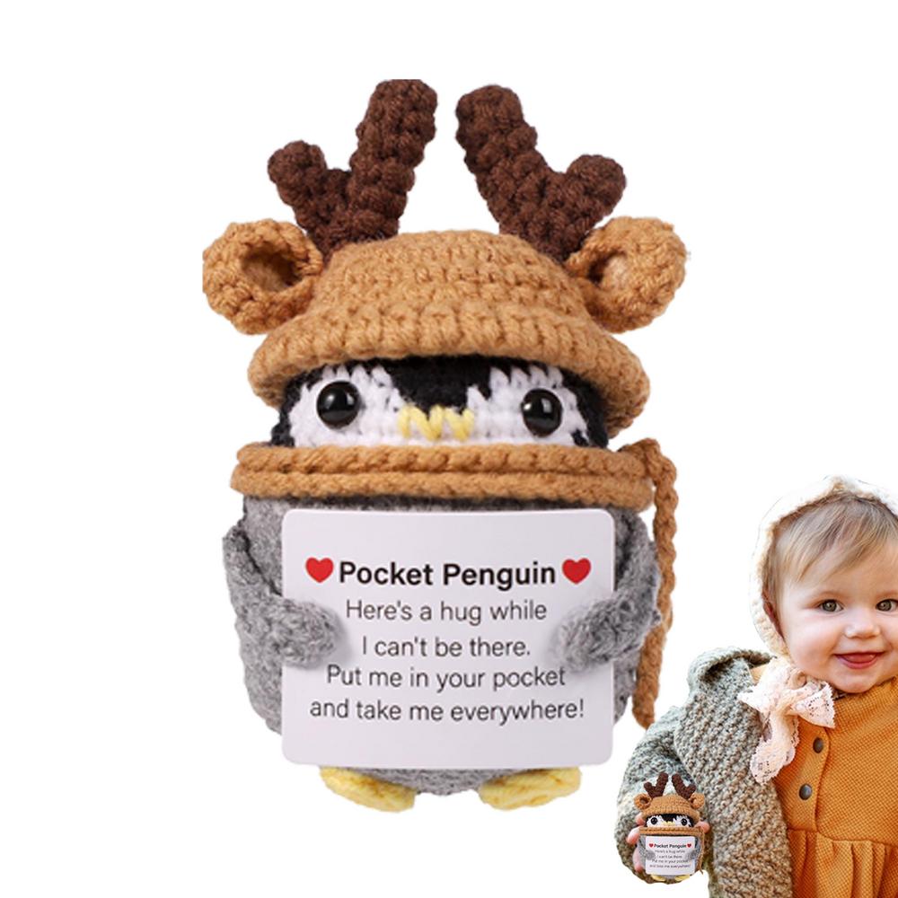 Funny Positive Penguin Collectible Doll With Encouragement Card Small And Cute Toy Wearing Hat Doll For Cheer Up Decorations
