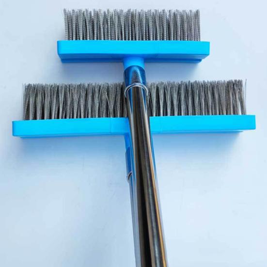 Stainless Steel Floor Brush with Long Handle Heavy Duty Floor Scrubber Ergonomic Angle Wire Cleaning Brush