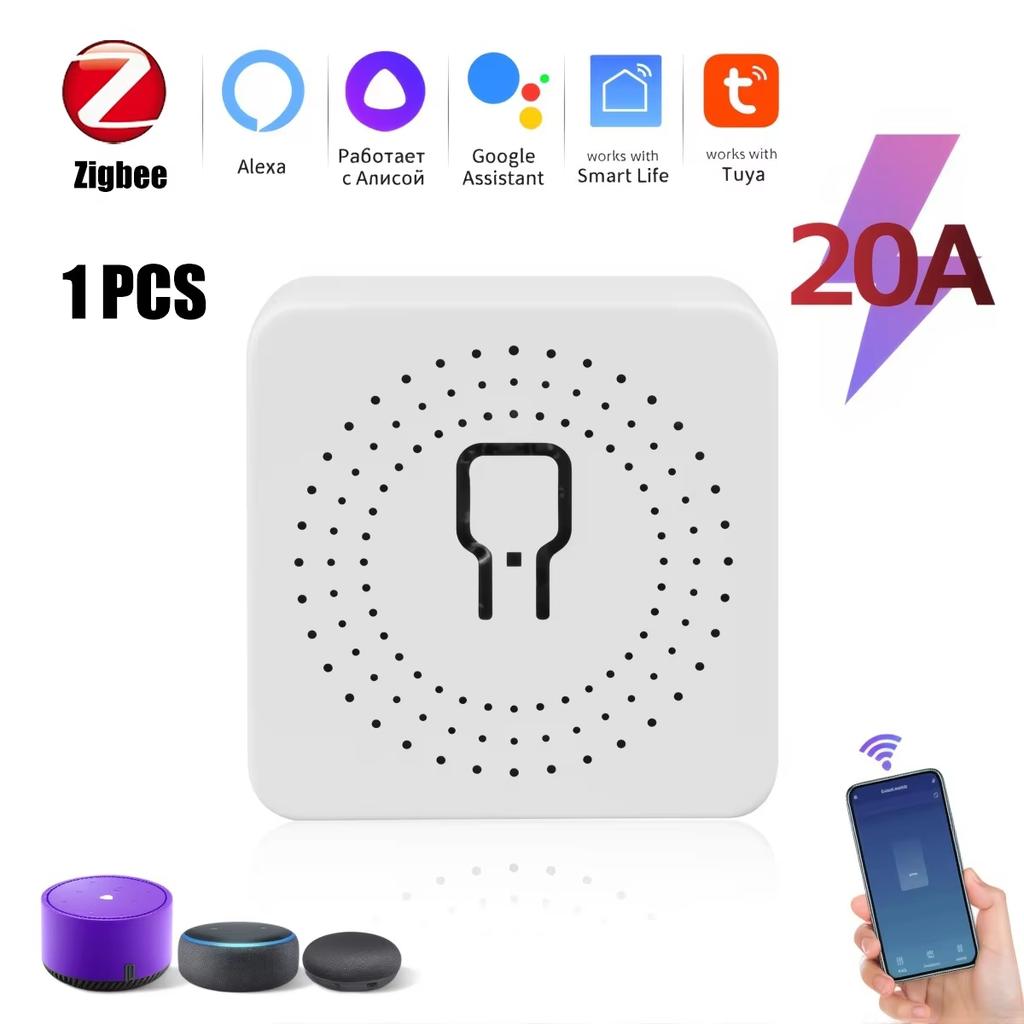 16A/20A Tuya WiFi ZigBee Mini Smart Switch Modul DIY Unterbrecher Relais, Zweiwege-Steuerung mit App Fernbedienung und Sprache Funktioniert mit Alexa Google Home Automation