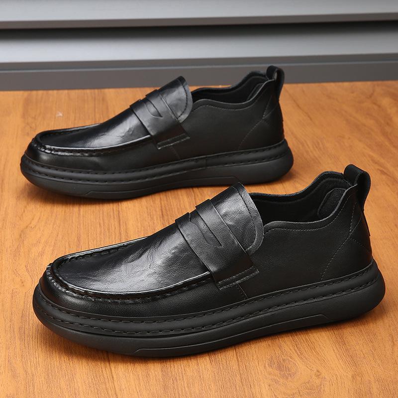 Casual Leather Shoes Men's 2025 Autumn and Winter New Soft Sole Trend Versatile Velvet Comfortable Warm Men's Cotton Shoes Genuine Leather