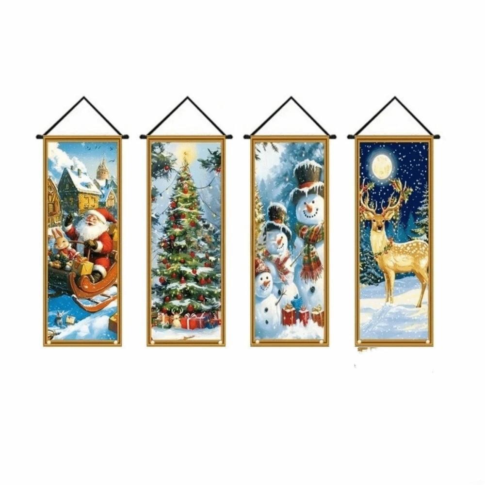 4pcs 2D Flat Christmas Flag Banners Snowman Xmas Decoration Indoor Decoration