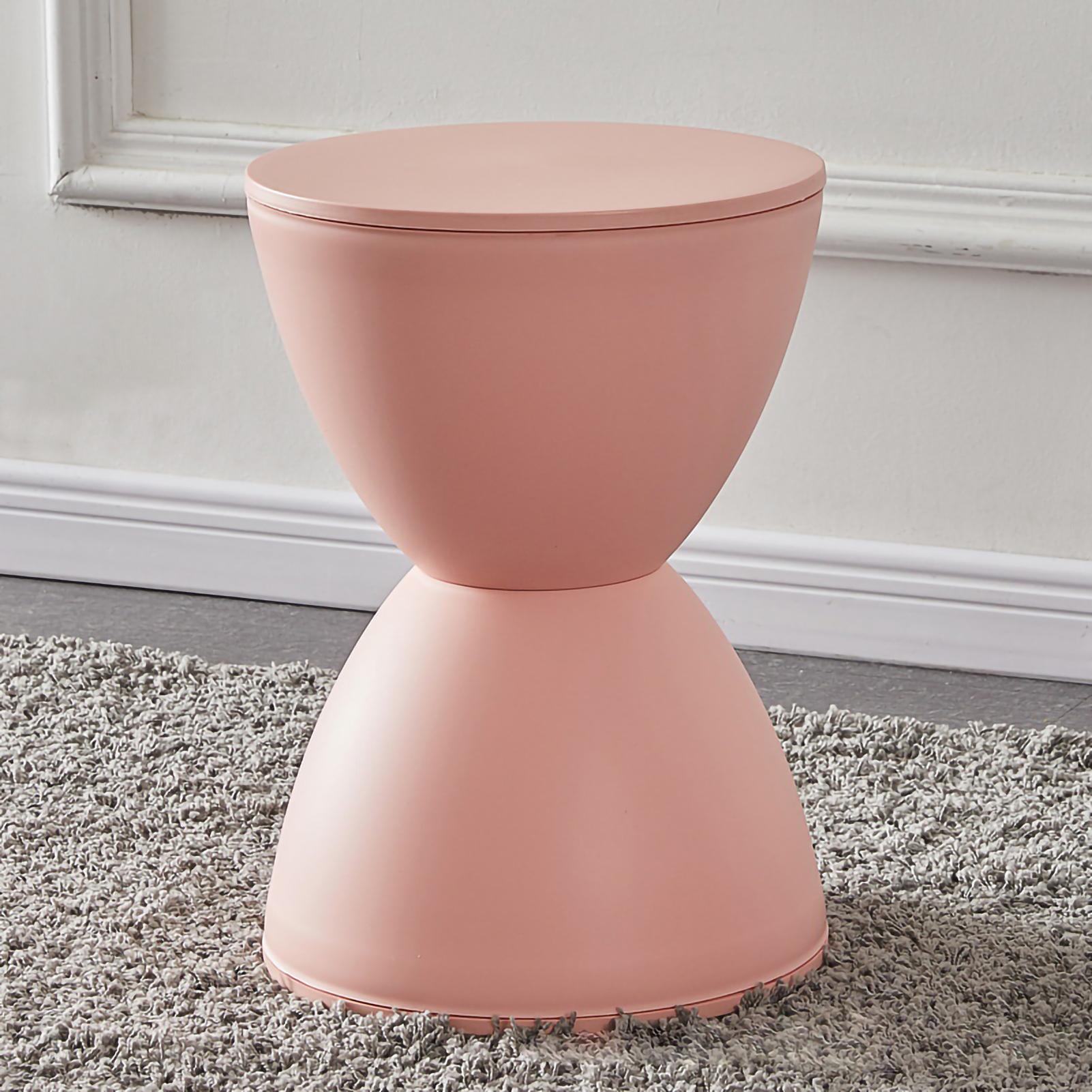 Runder Hocker aus Kunststoff, dicke runde Ecke, starke Tragfähigkeit, moderner kleiner Hocker für Zuhause, Grün rosa
