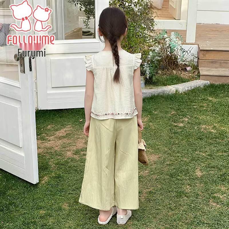 Fuluomi Girls' Sweet Korean Summer Two-Piece Set