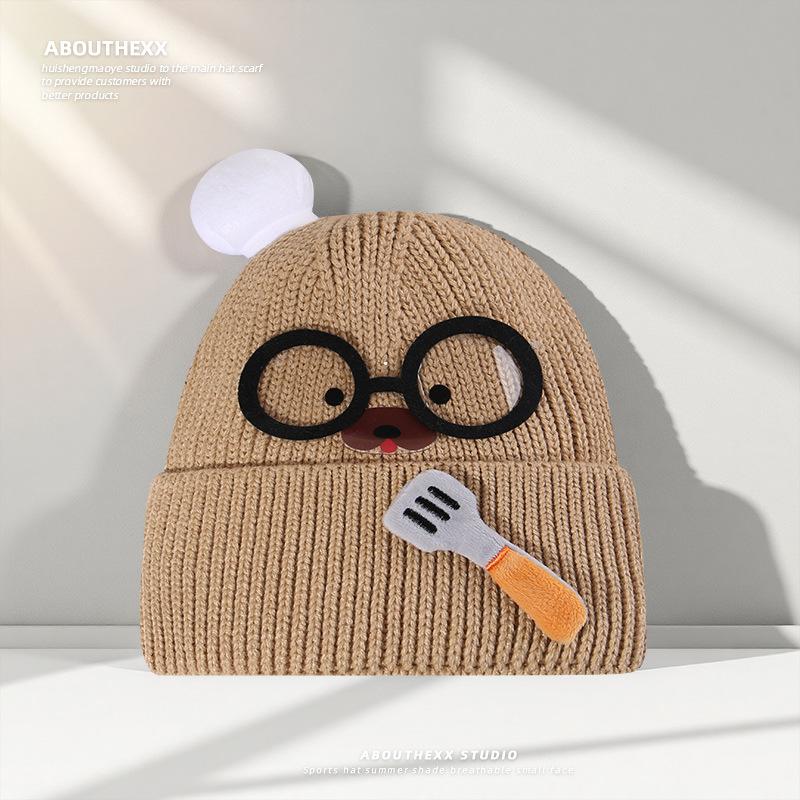 Women's Wool Hat with Autumn and Winter Versatile Sweet Knitted Hat with Ear Protection and Warm Face Showing Small Glasses Pullover Hat