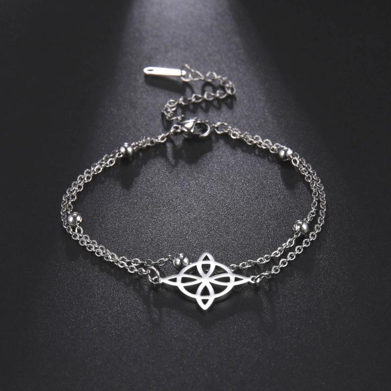 Pulseras de Acero Inoxidable Sencillo Collar con Colgante Nudo Celta Pendientes Anillo Nudo de Bruja Joyería Regalo de Cumpleaños para Mujeres