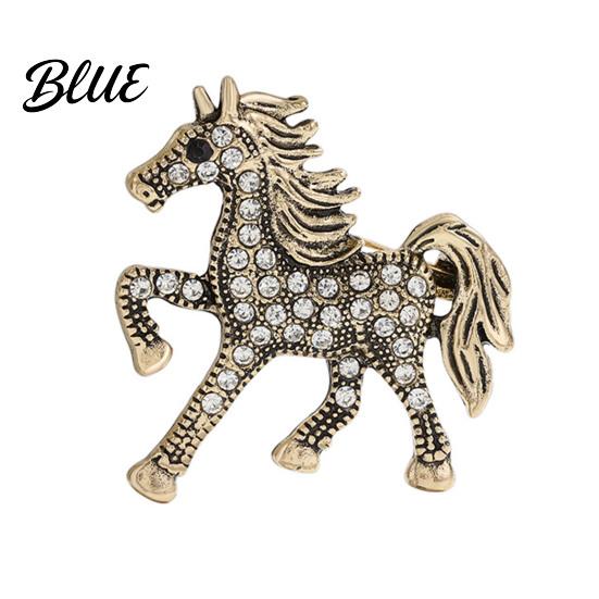 Funky Horse Brooch Retro Rhinestone Inlaid Pin Zodiac Year Animal