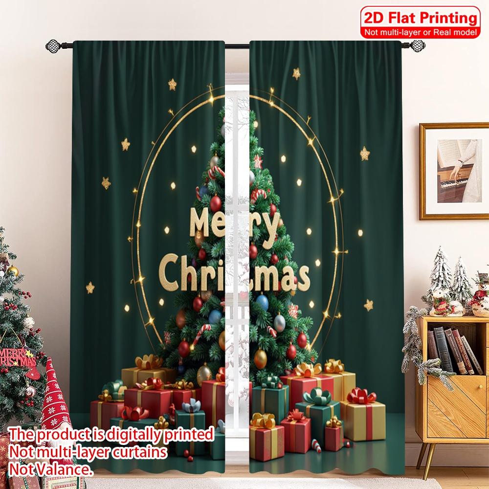 

2pcs 2D flat printing Christmas Curtain Merry Christmas Ornament Gift 100% Polyester Fabric Without Electricity Family Party for 52.50×116.00 CM 2pcs