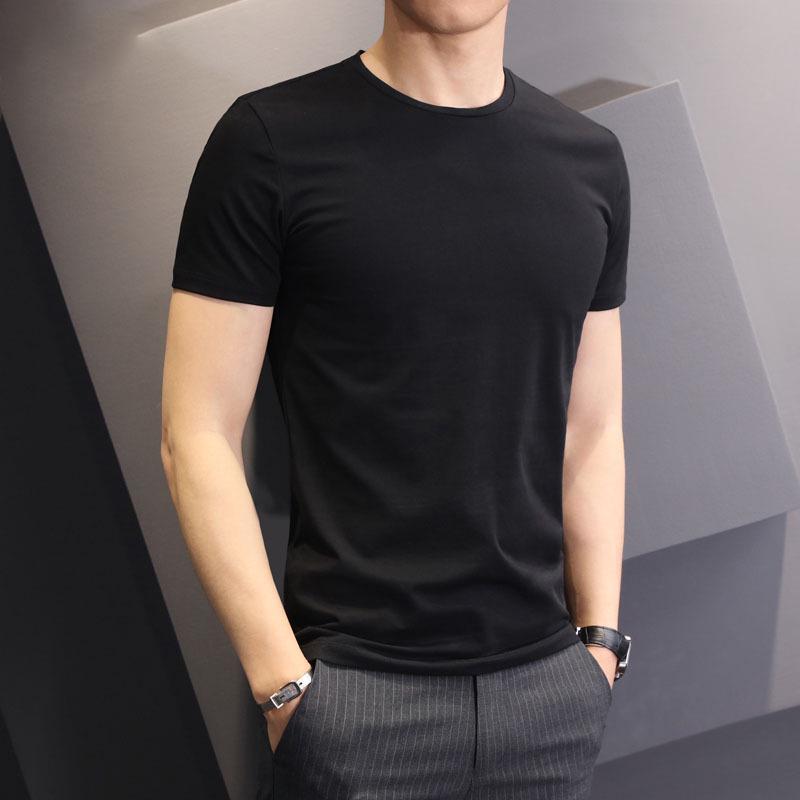 

Men s Short-Sleeve Ice Silk Crew Neck Slim-Fit T-Shirt, Summer Korean Style, White Solid Color. 5XL чорний