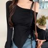 Slim Irregular T Shirt Sweet Slanted Shoulder Top Chic Off Shoulder Top  Summer