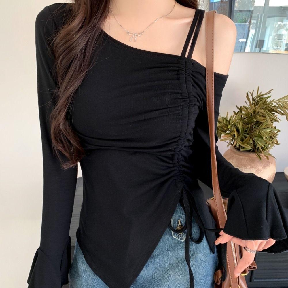 Slim Irregular T Shirt Sweet Slanted Shoulder Top Chic Off Shoulder Top Summer