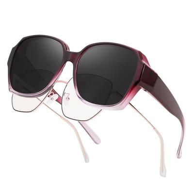 Lunettes de soleil à enfiler pour femmes Lunettes surdimensionnées Protection UV qui se placent par-dessus les lunettes de vue T01